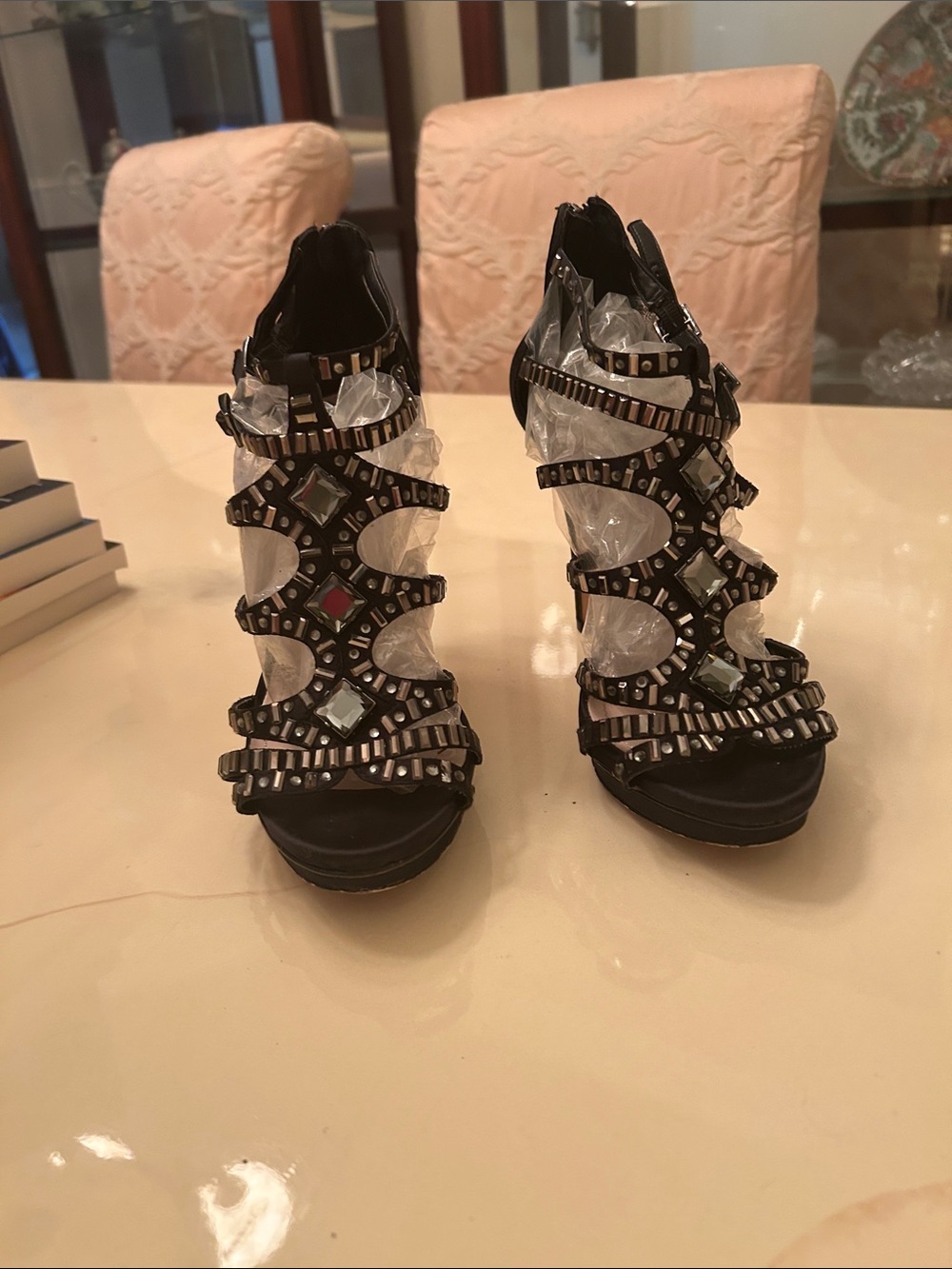 Vince Camuto Black Embellished Strappy High-Heel Sandals Size 8
